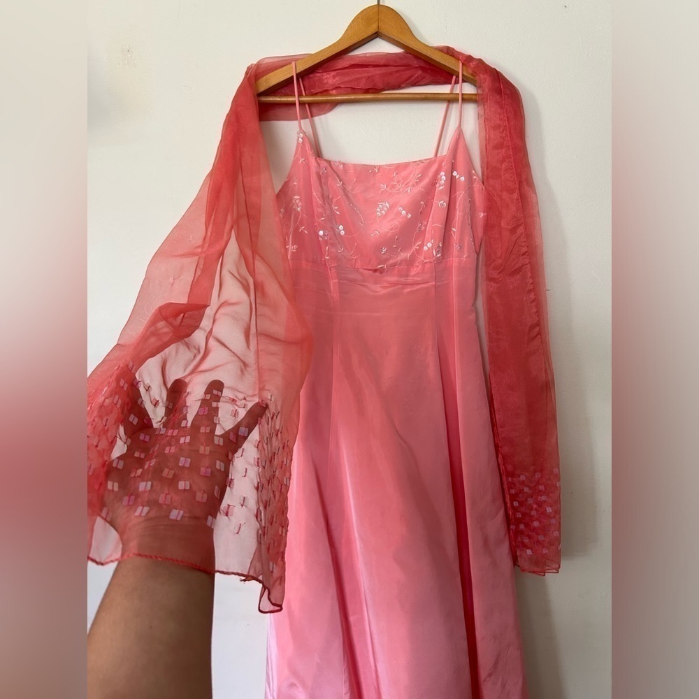 VTG Y2K BE SMART SLEEVELESS SPARKLE TIE AND SKARF MAXI DRES 5/6 HOCO Homecoming - Picture 5 of 15